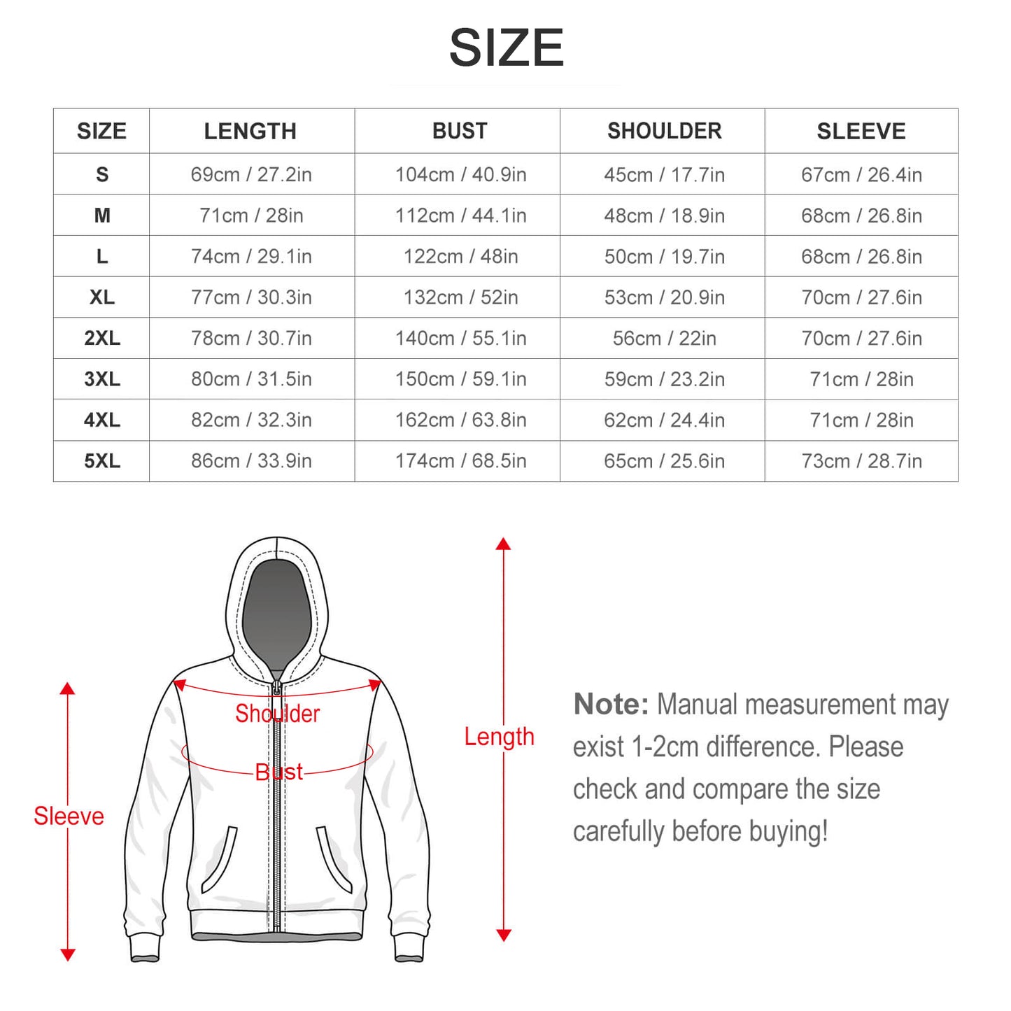 230gsm Full Zip up Hoodie with Plush Lining WZIP (All-Over Printing)